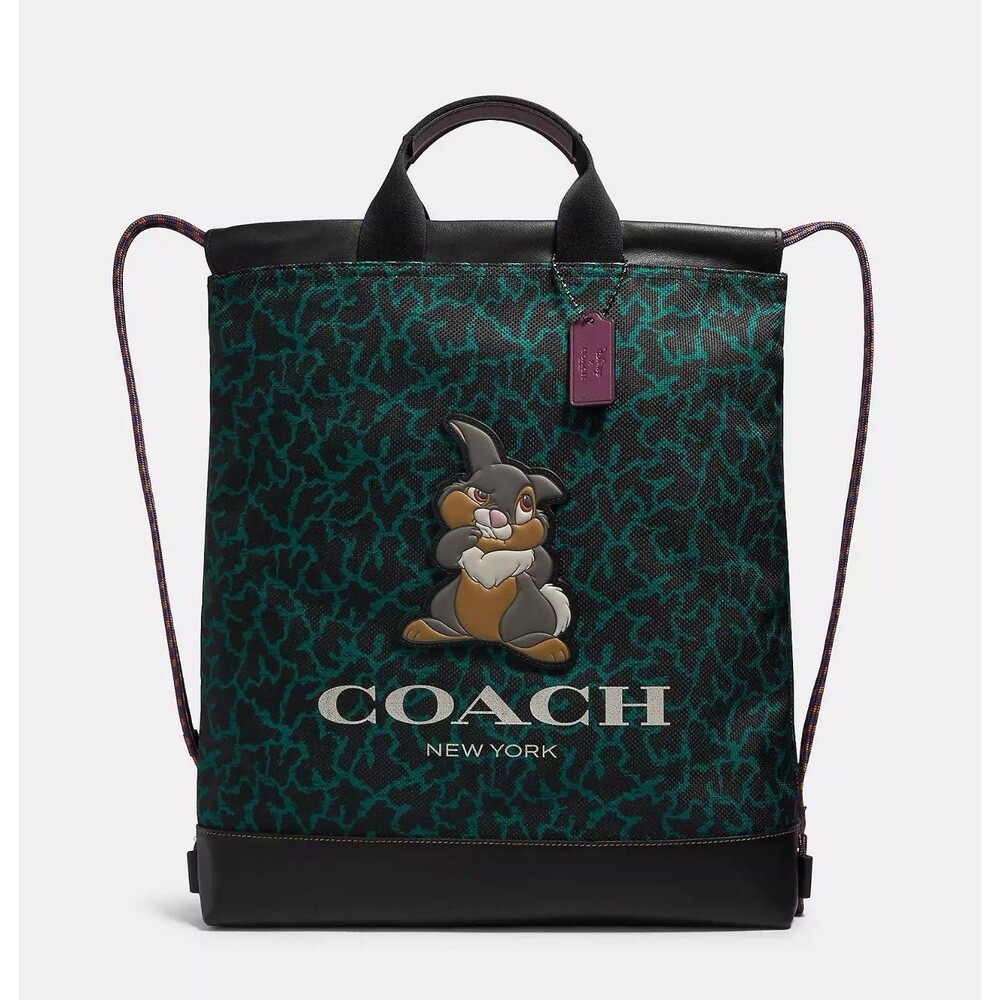 Disney X Coach Drawstring Backpack Bag Tote W/ Wavy Animal Print & Thumper NWT